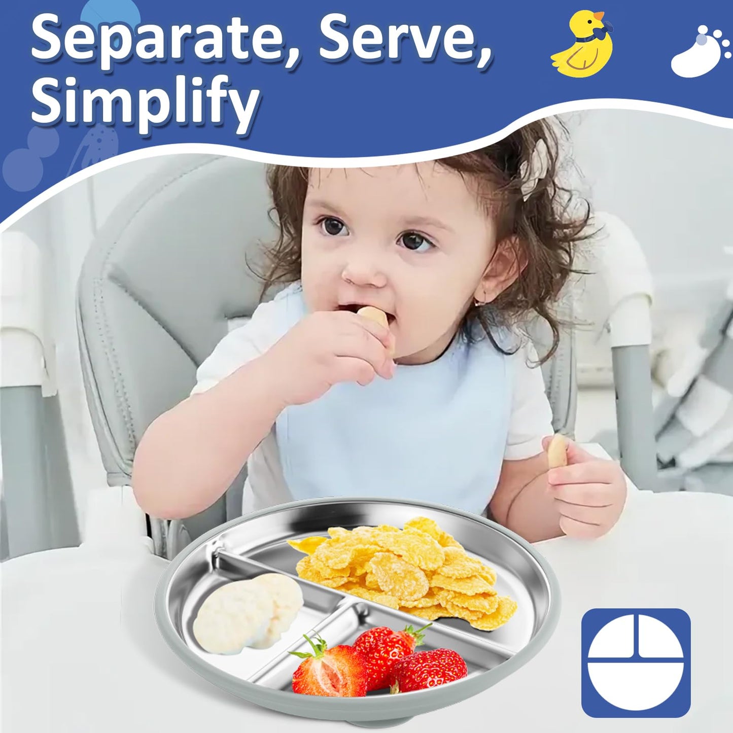 Stainless Steel Baby Plate with Suction, 9” Divided Toddler Plates with Removable Silicone Sleeves for Kids, Non-Toxic Non-Slip Unbreakable Dishwasher Safe Dinnerware Set of 2, Pink & Beige