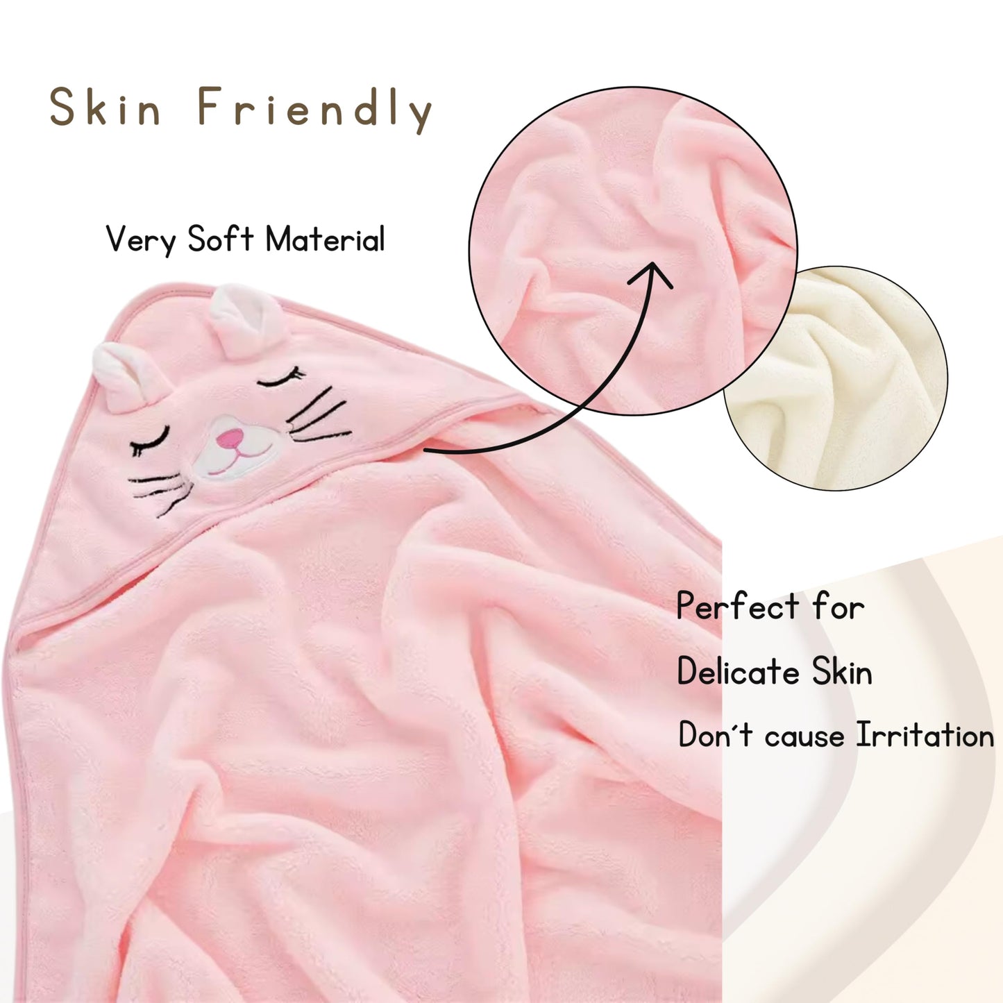 2 Pack Soft Baby Bath Towels with Cute Design. Absorbent Baby Towels for Newborn Gift Set of Hooded Towels for Baby Boys Girls and Neutral (Pink)