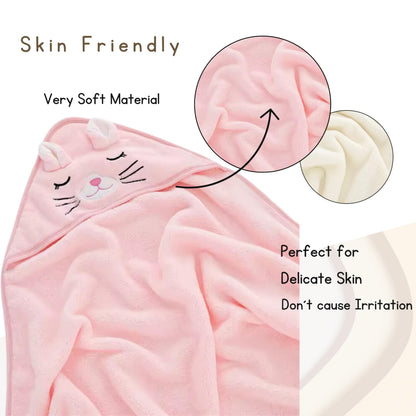 2 Pack Soft Baby Bath Towels with Cute Design. Absorbent Baby Towels for Newborn Gift Set of Hooded Towels for Baby Boys Girls and Neutral (Pink)