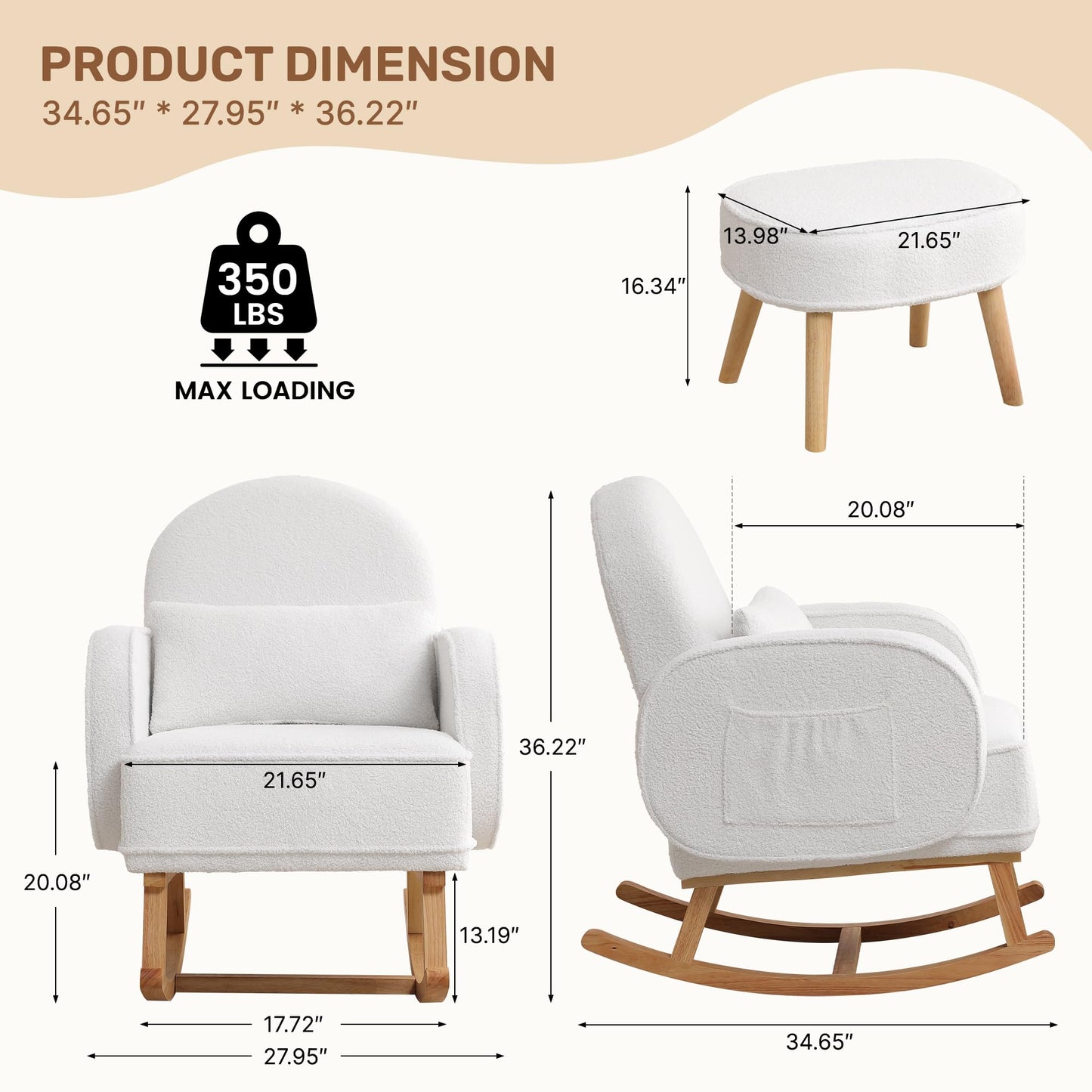 Rocking Chair with Ottoman, Upholstered Glider Rocker with High Backrest and Side Pocket, Rocking Accent Armchair with Solid Wood Legs for Nursery, Living Room, Bedroom Green