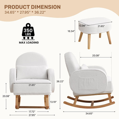 Rocking Chair with Ottoman, Upholstered Glider Rocker with High Backrest and Side Pocket, Rocking Accent Armchair with Solid Wood Legs for Nursery, Living Room, Bedroom Green