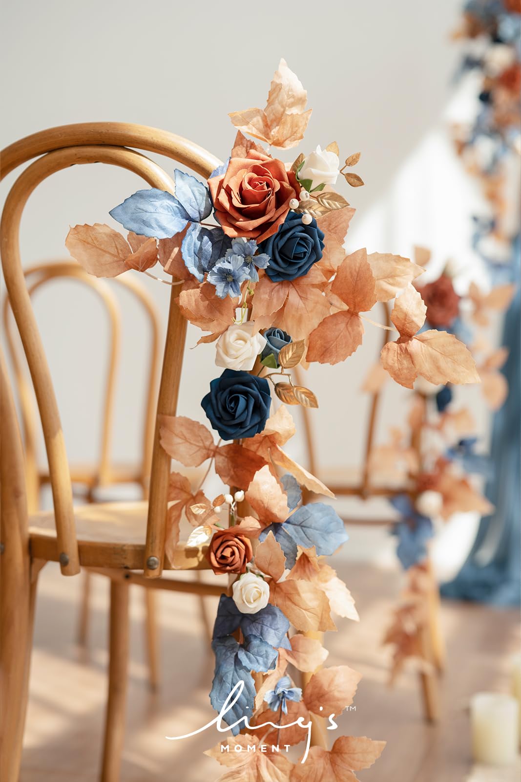 Ling's Moment 10pcs Wedding Chair Decorations Aisle Floral Swag Artificial Pew Flowers Hanging Garland Pink Blush & Cream For Ceremony Reception Church Rose Floral Faux Arrangement Party Outdoor Decor