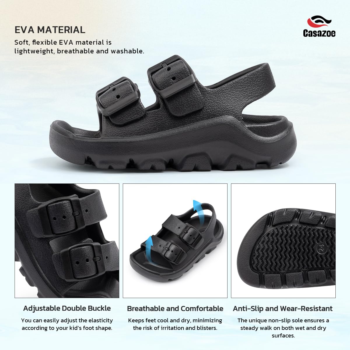Casazoe Toddler Boys Girls EVA Comfort Lightweight Sandals Breathable Summer Beach Pool Casual Outdoor Shoes Adjustable Strap Open Toe Anti-Slip Quick Dry Shoe(Toddler/Little kids)
