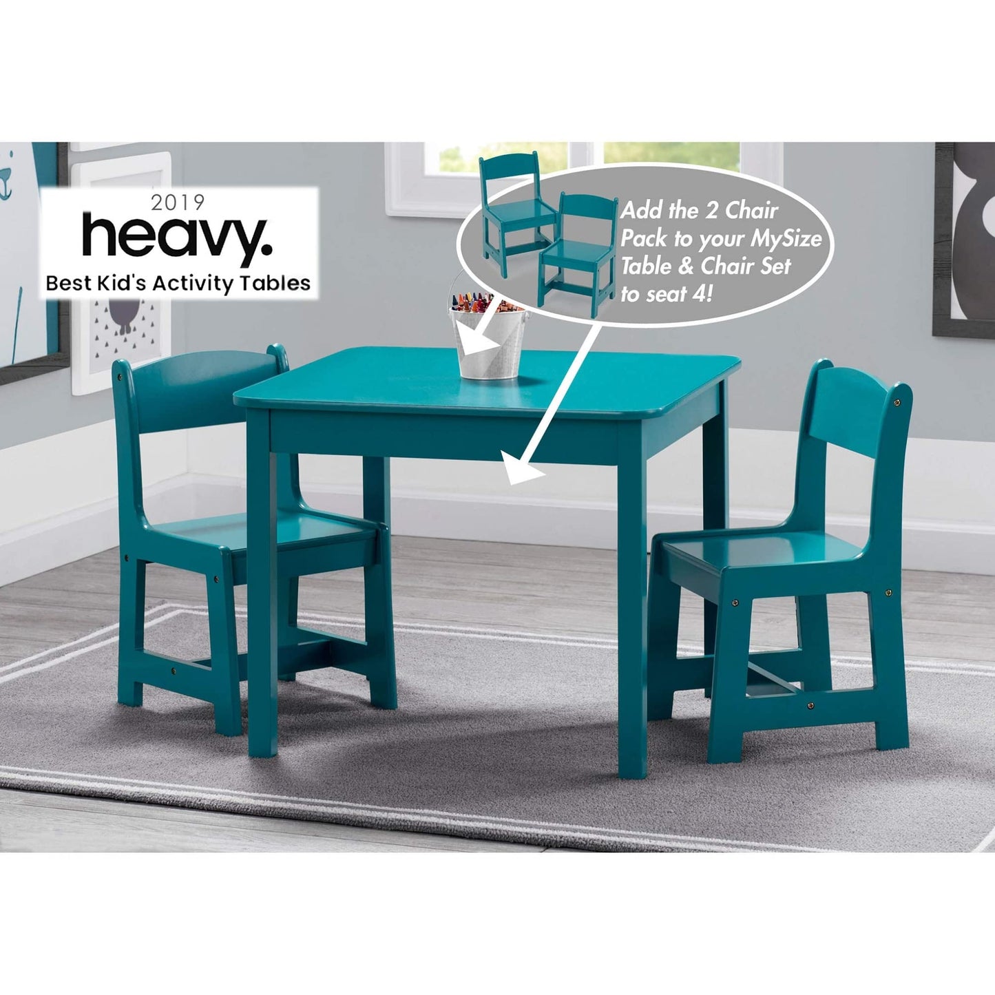 Delta Children MySize Kids Wood Table and Chair Set (2 Chairs Included) - Ideal for Arts & Crafts, Snack Time, & More - Greenguard Gold Certified, Bianca White, 3 Piece Set