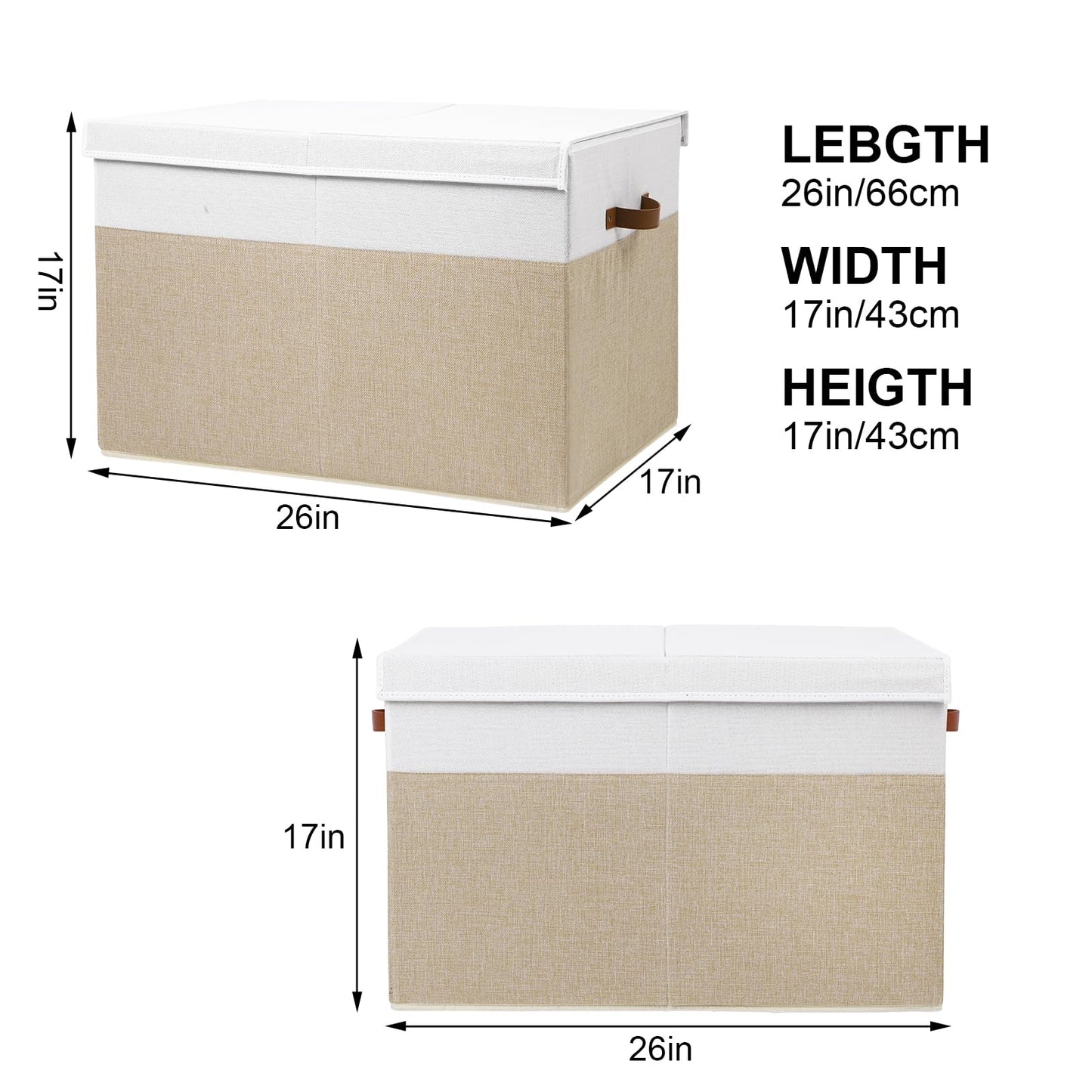 Large Toy Storage Box with Lid, Sturdy Toys Storage Chest Bin Organizer Basket with Dividers for Kids, Boys, Girls, Nursery, Closet, Bedroom, Playroom 25"x13" x16" (Beige and White)