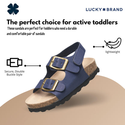 Lucky Brand Toddler Unisex Baby Boy Blanc Double Strap Casual Toddlers Sandals with Hook and Loop Closure (Toddlers)