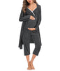 SWOMOG Maternity Nursing Robe Set 3 Piece Breastfeeding Pajamas 3 in 1 Labor Delivery Sleevless Tops&Long Pants Pregnancy Pjs