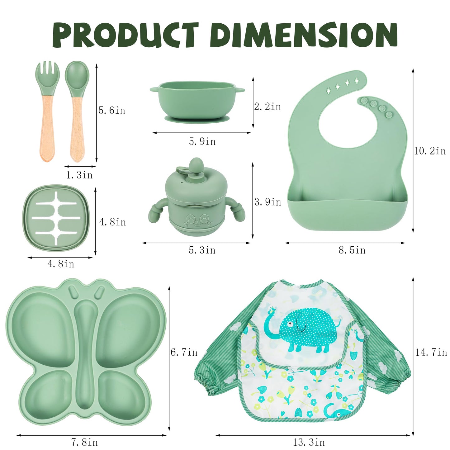 Silicone Baby Feeding Set, Baby Led Weaning Supplies, Silicone Suction Butterfly Plate, Bowl, Spoons, Fork and Waterproof Bib & Cloth Bib, Eating Utensils Baby Feeding Essentials (Purple)