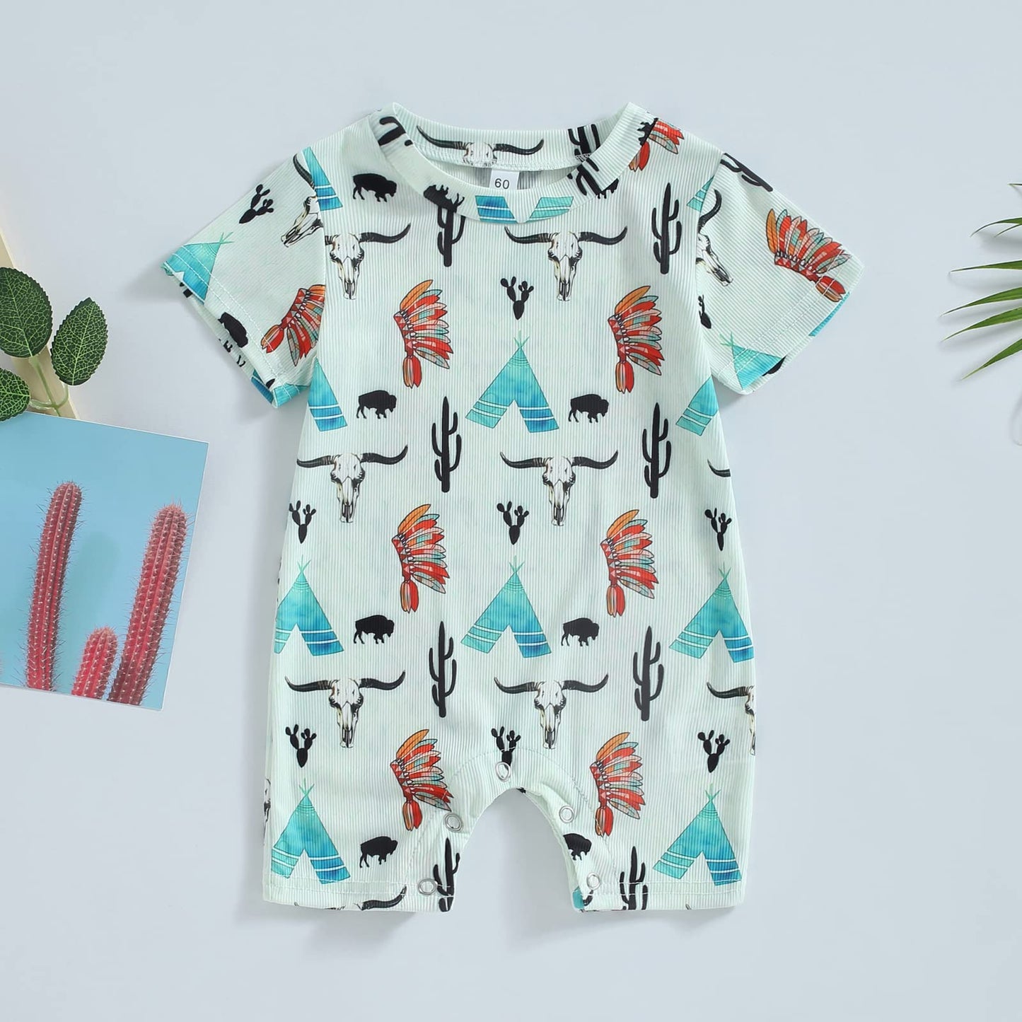 Gueuusu Country Baby Clothes Boy Girl Western Cow Print Short Sleeve Romper Bodysuit Ribbed One Piece Jumpsuit Summer Outfit