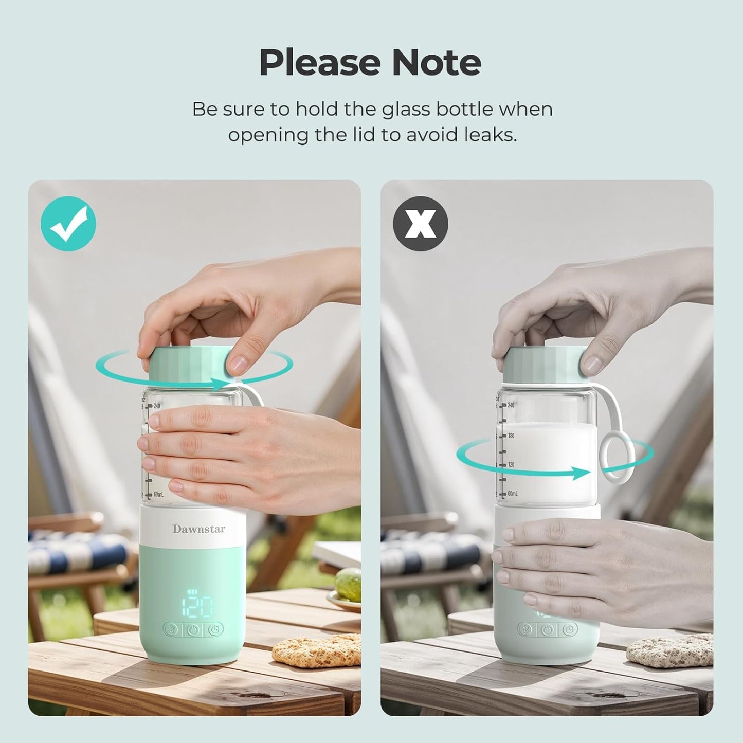 Portable Bottle Warmer for Travel, 8oz Portable Milk Warmer for Breast Milk & Water, Fast Heating & USB-C Rechargeable, Healthy Glass Bottle for Baby