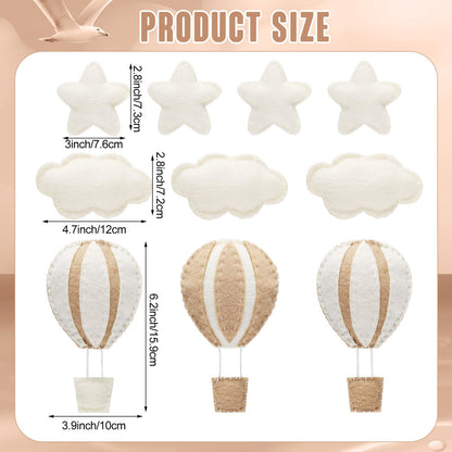Poen 10 Pcs Star Hot Air Balloon and Cloud Nursery Decor Western Wall Decor for Bedroom Mini Felt Clouds Stars Hot Air Balloon Nursery Felt Wall for Kids Baby Bedroom(Khaki)