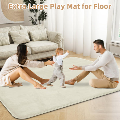 Thick Baby Play Mat for Floor,50 x 50 Playpen Mat,Tummy Time Foam Mat,Ultra Soft Support & Plush Feel,Easy Care with Non-Slip Cushioned for Infant,Kids and Toddler Crawling,Beige