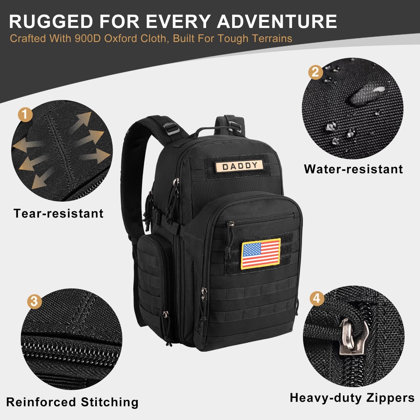 MIRACOL Military Diaper Bag for Dad - Large Diaper Backpack with 12+ Compartments - Insulated Bottle Pockets Quick-Access Wipe Dispenser for Travel Hiking Camping Tan