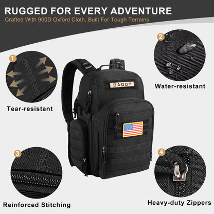 MIRACOL Military Diaper Bag for Dad - Large Diaper Backpack with 12+ Compartments - Insulated Bottle Pockets Quick-Access Wipe Dispenser for Travel Hiking Camping Tan