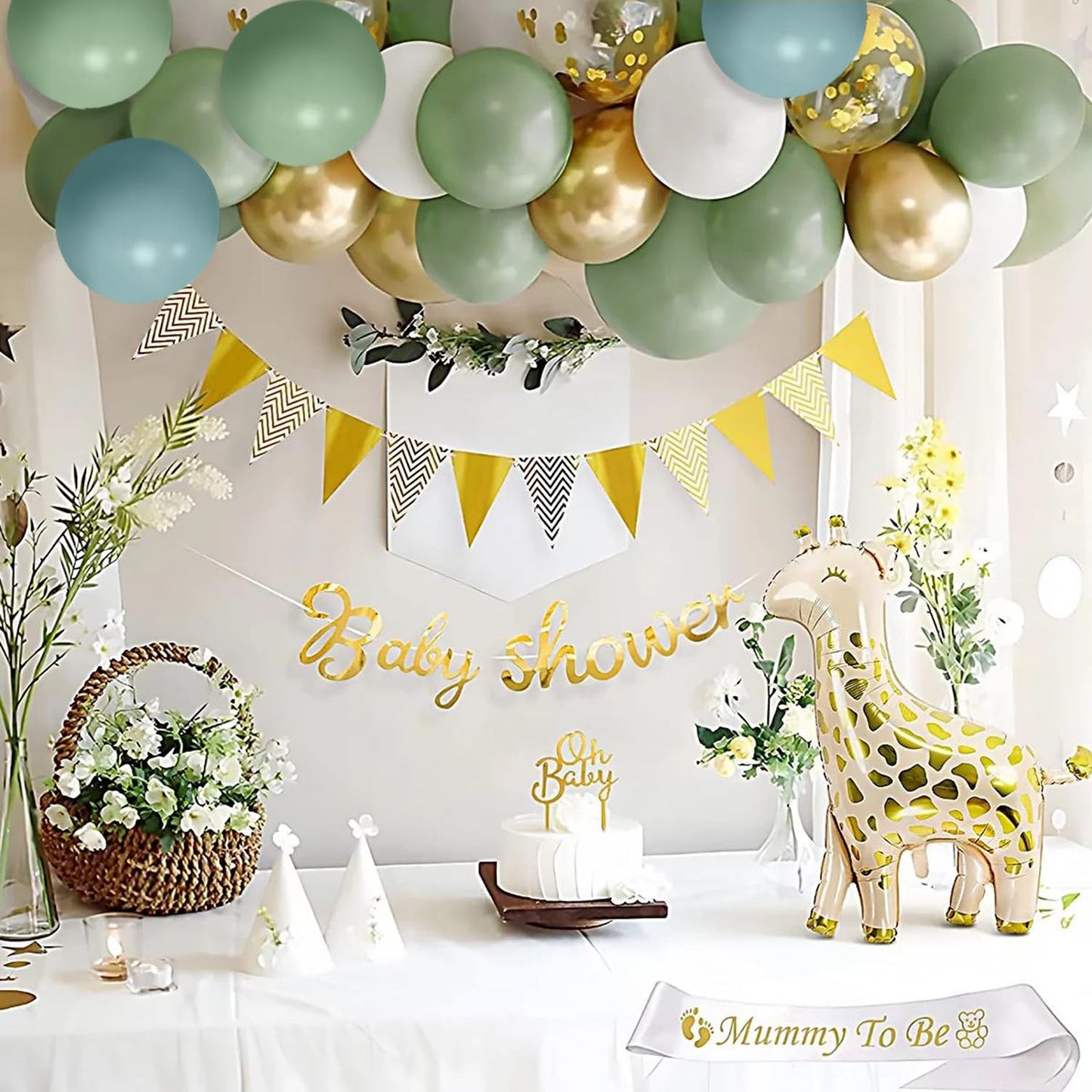 Dusty Green Blue Balloon Garland Arch Kit, Sage Green And Blue Balloon Arch Kit With Sand White Green Gold Balloons for Baby Shower Neutral Birthday Jungle Safari Wedding Birthday Party Decorations