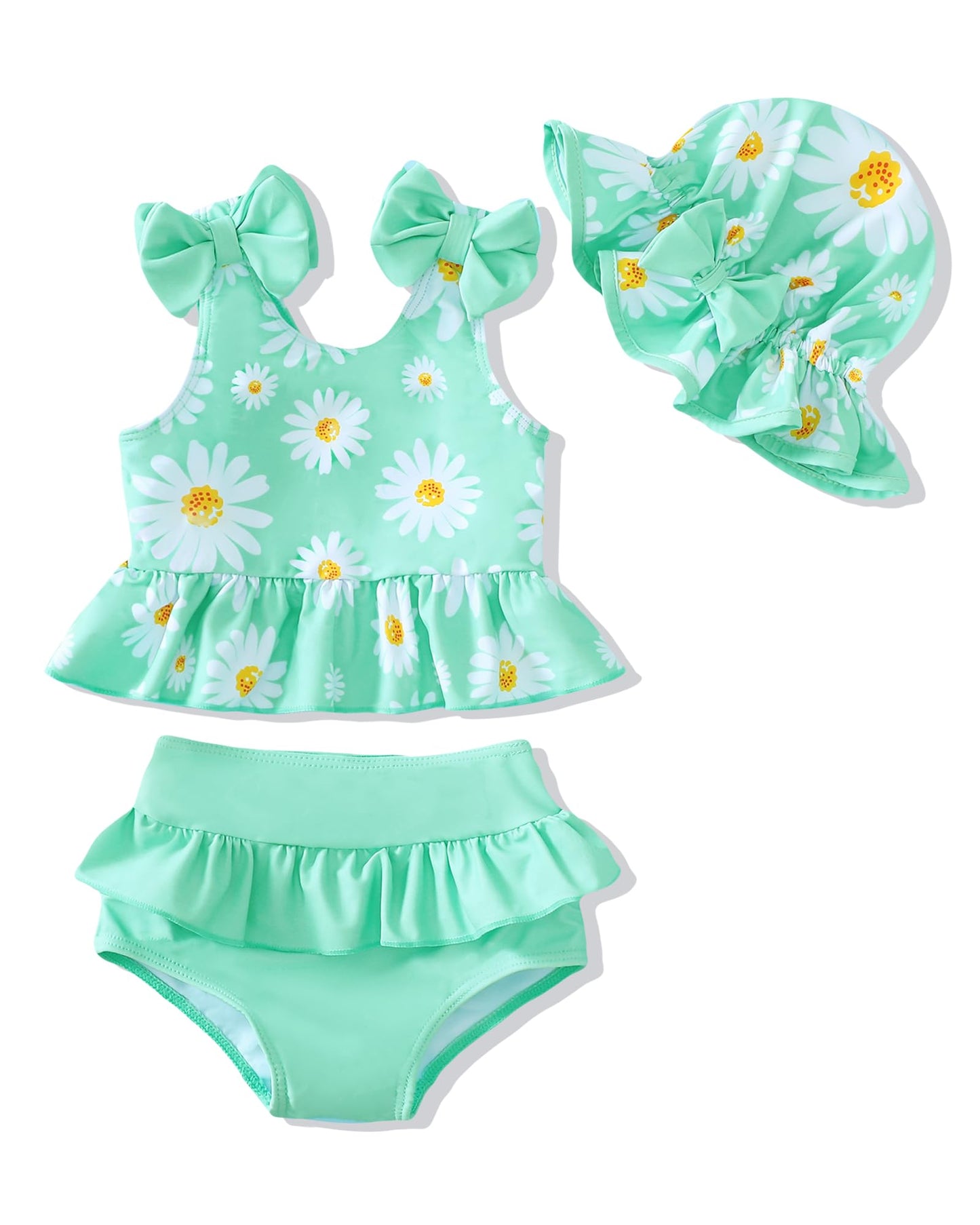 Mioglrie Baby Infant Swimsuit Girl Toddler Bathing Suit Girl Summer Beach Bikini Tankini Swimwear Hat 3-24 Months 2t-5t