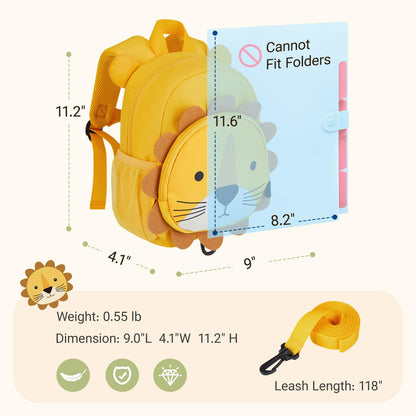 mommore Toddler Backpack for Boys 2-4, 3D Cartoon Mini Kids Travel Bag, Small Baby Backpack with Toddler Leash, Chest Buckle, Water-Resistant Pre-K Schoolbag, Dinosaur