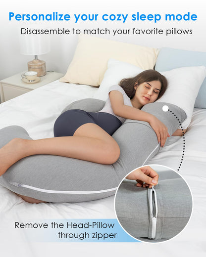 QUEEN ROSE Cooling Pregnancy Pillows,E Shaped Full Body Pillow for Sleeping, with Pregnancy Wedge Pillow for Belly Support, 60 Inch Maternity Pillow for Side Sleeper, Cooling Rayon Cover, Purple