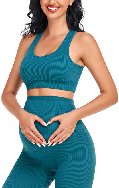 Women's Maternity 2 Piece Outfit Set - Bra & Shorts for Pregnancy - Yoga workout Lounge Wear Sets