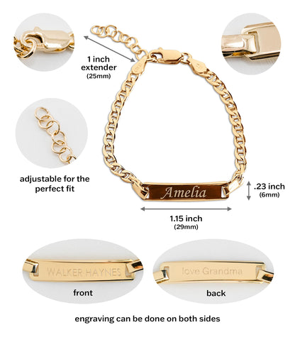 Cherished Moments Personalized Gift 14K Gold-Plated over .925 Sterling Silver Children's ID Name Bracelet for Babies, Toddlers, Kids, and Girls Custom Jewelry with Engraved Name (Newborn - 12 Years)