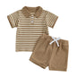 Kuriozud Newborn Baby Boy Summer Clothes Button Short Sleeve Romper Bodysuit Shorts Set Toddler Soft Waffle Outfit