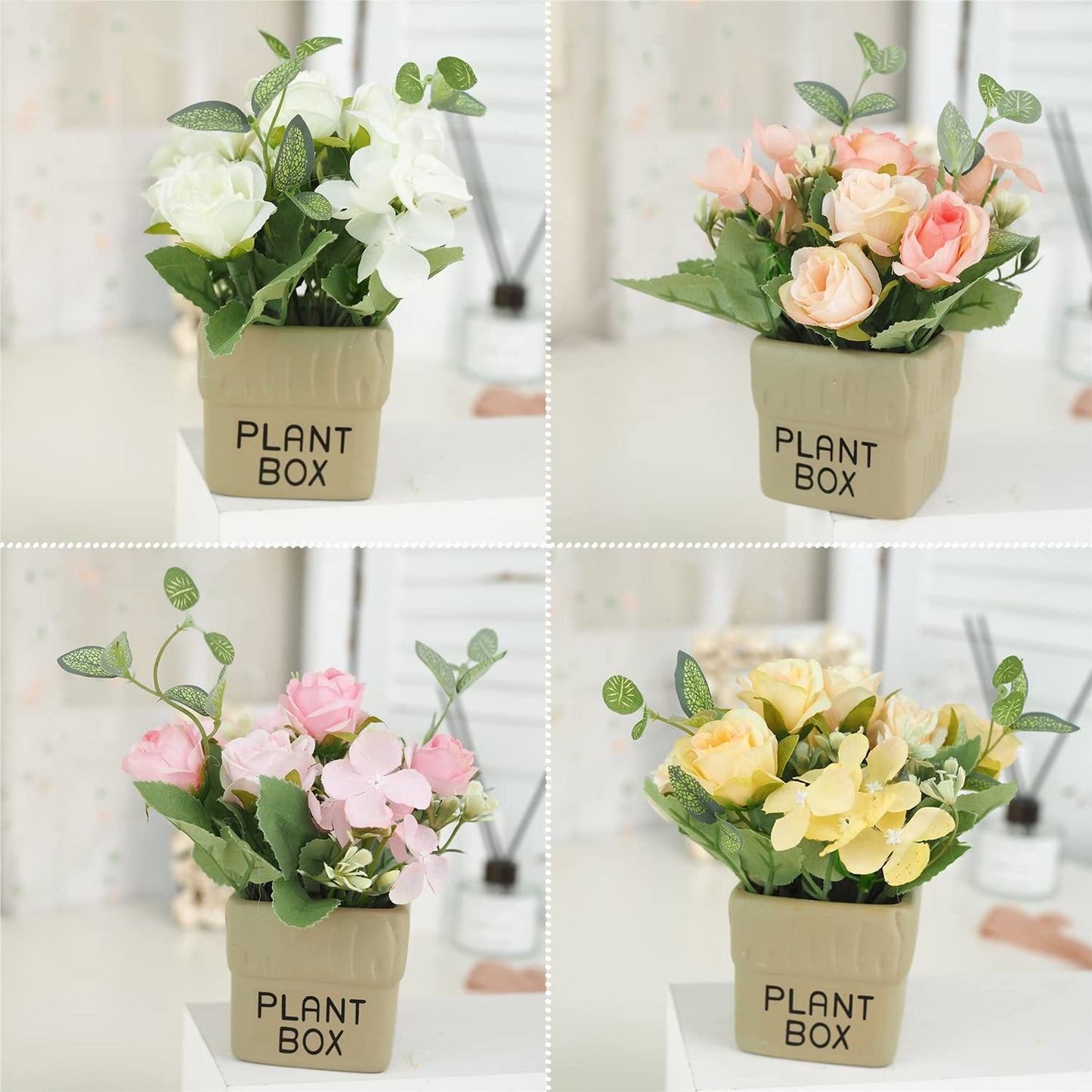 XONOR Artificial Flower Plants – Mini Fake Hydrangea Flowers in Pot for Home Decor Party Wedding Office Patio Table Desk Decoration, Set of 4, 3.3''(D) x 5.5''(H)