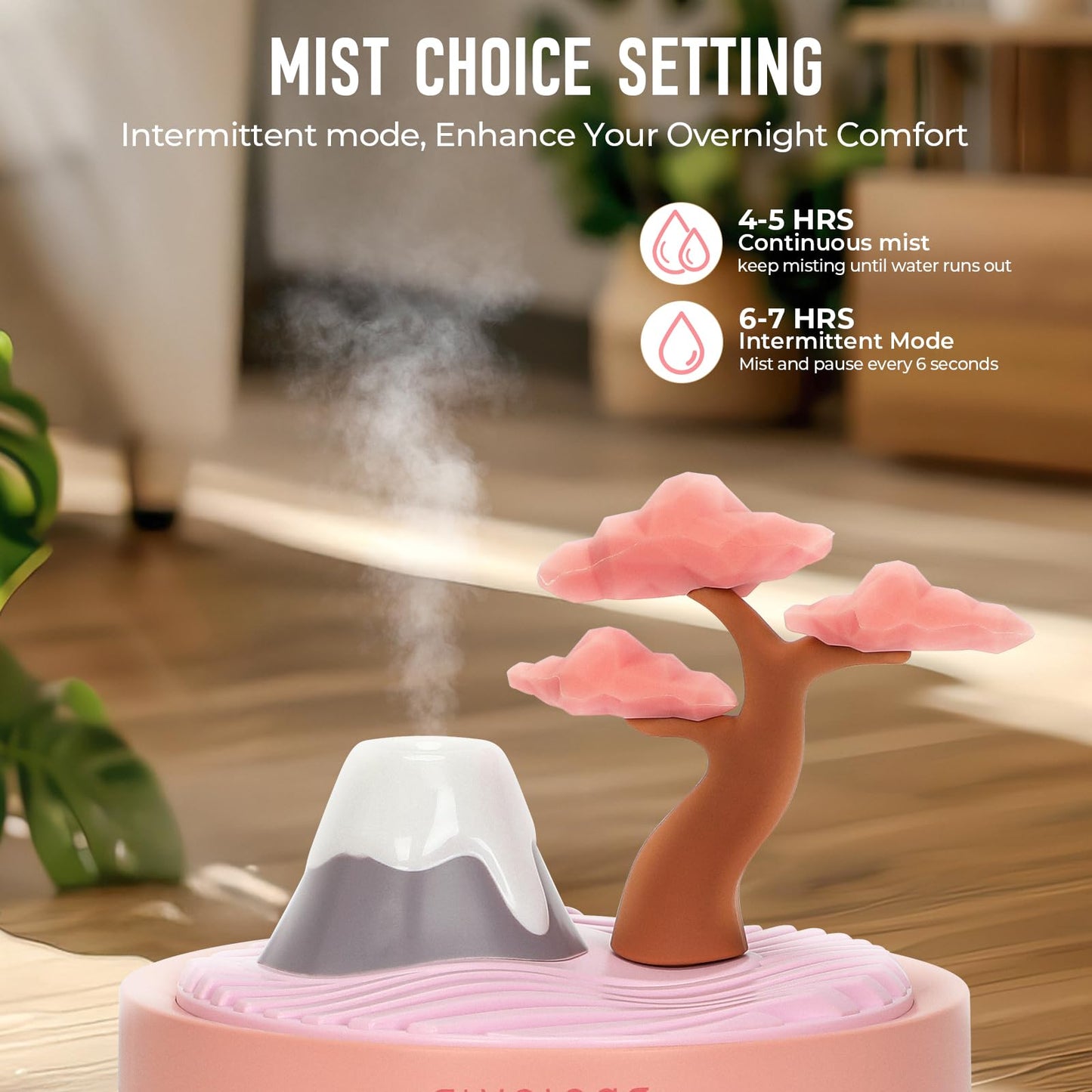 Cute Flower Mini Humidifier, 260ml Gardenia Desktop Humidifiers for Bedroom, Portable Small Cool Mist Humidification for Home, Baby Nursery, Office & Indoor Plants, USB Powered (Pink)
