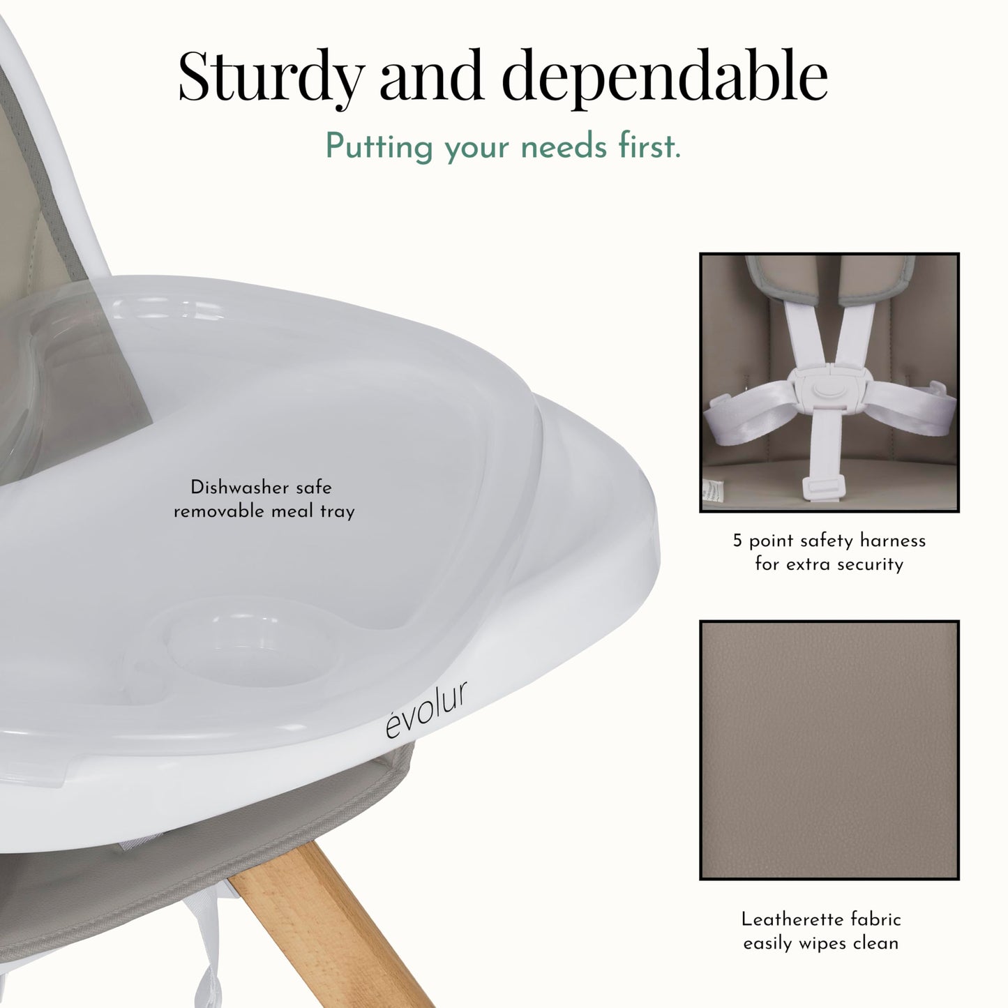 Evolur Zoodle 2 in 1 Convertible Baby High Chair in Light Gray
