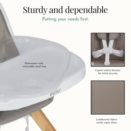 Evolur Zoodle 2 in 1 Convertible Baby High Chair in Light Gray