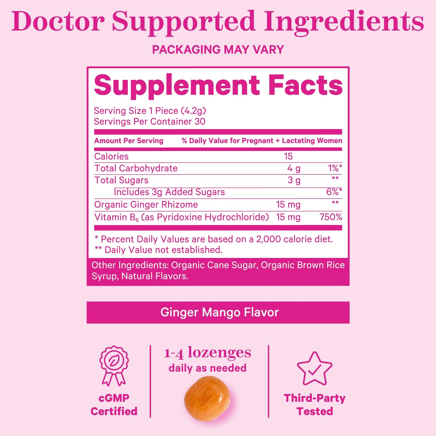 Pink Stork Morning Sickness Sweets, Organic Raspberry Ginger Candy with Vitamin B6, Support for Motion Sickness, Prenatal Heartburn - Pregnancy Must Haves - 30 Wrapped Drops