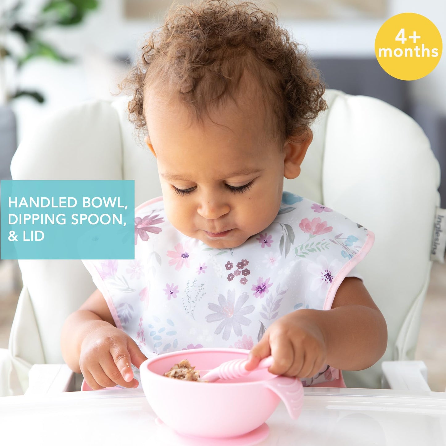 Bumkins Baby Bowls, Disney Minnie Mouse Silicone Baby Feeding Set, Suction Bowls for Baby and Toddler with Spoon, First Feeding Set, Platinum Silicone Bowl for Babies 4 Months