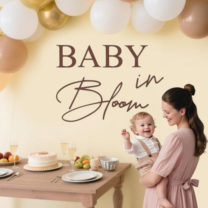 Baby in Bloom Decal Sign 21 x 30 inch Baby Shower Sign-Boy or Girl Shower Gender Reveal Birthday Balloon Arch,Pregnancy Wall Decoration(Brown)