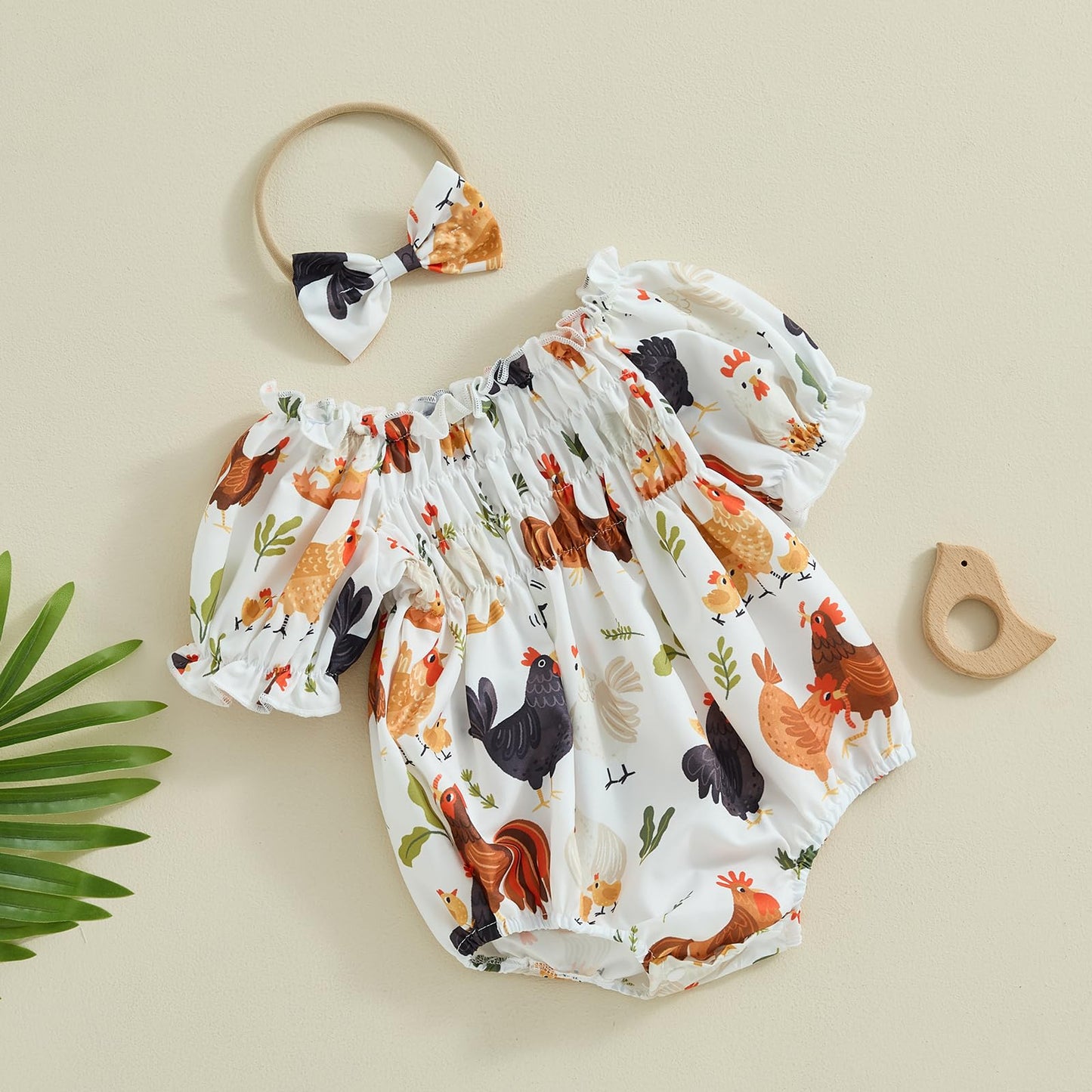 FIOMVA Summer Chicken Baby Clothes Newborn Baby Girl Farm Outfit Toddler Short Sleeve Bubble Romper Infant Bodysuit