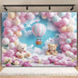 Pink Bear Hot Air Balloon Backdrop Girl Bear Balloons Baby Shower Background Girl 1st Birthday Party Banner Newborn Baby Shower Party Cake Table Decoration Photo Booth Props(Pink, 7x5ft)