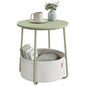VASAGLE End Table, Small Bedside Table with Fabric Basket, Modern Nightstand, Round Side Table, for Living Room, Bedroom, Matte White and Camel Brown ULET223W10