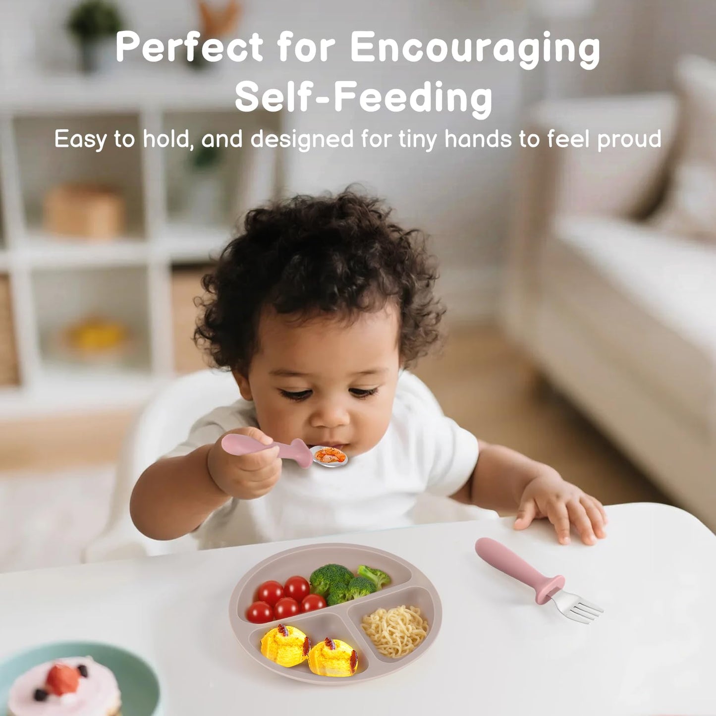 Toddler Utensils, 6 Pack kids Silverware Set with Silicone Handle, 18/8 Stainless Steel Children Safe Forks and Spoons, Dishwasher Safe