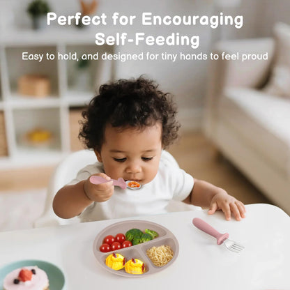 Toddler Utensils, 6 Pack kids Silverware Set with Silicone Handle, 18/8 Stainless Steel Children Safe Forks and Spoons, Dishwasher Safe