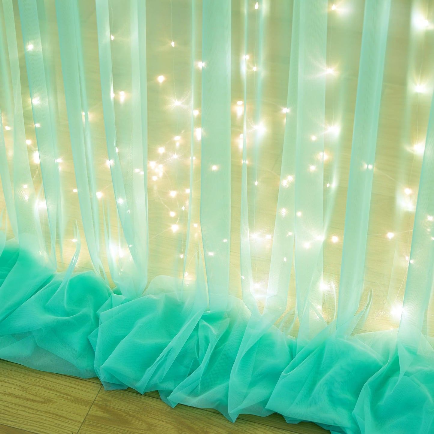 White Tulle Backdrop Curtain with Lights String for Parites 10×8ft Sheer Backdrop Curtains White Curtain Backdrop for Wedding Baby Shower Birthday Party Photo Shoot Decorations(2 Panels 10ft×8ft)