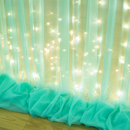 White Tulle Backdrop Curtain with Lights String for Parites 10×8ft Sheer Backdrop Curtains White Curtain Backdrop for Wedding Baby Shower Birthday Party Photo Shoot Decorations(2 Panels 10ft×8ft)