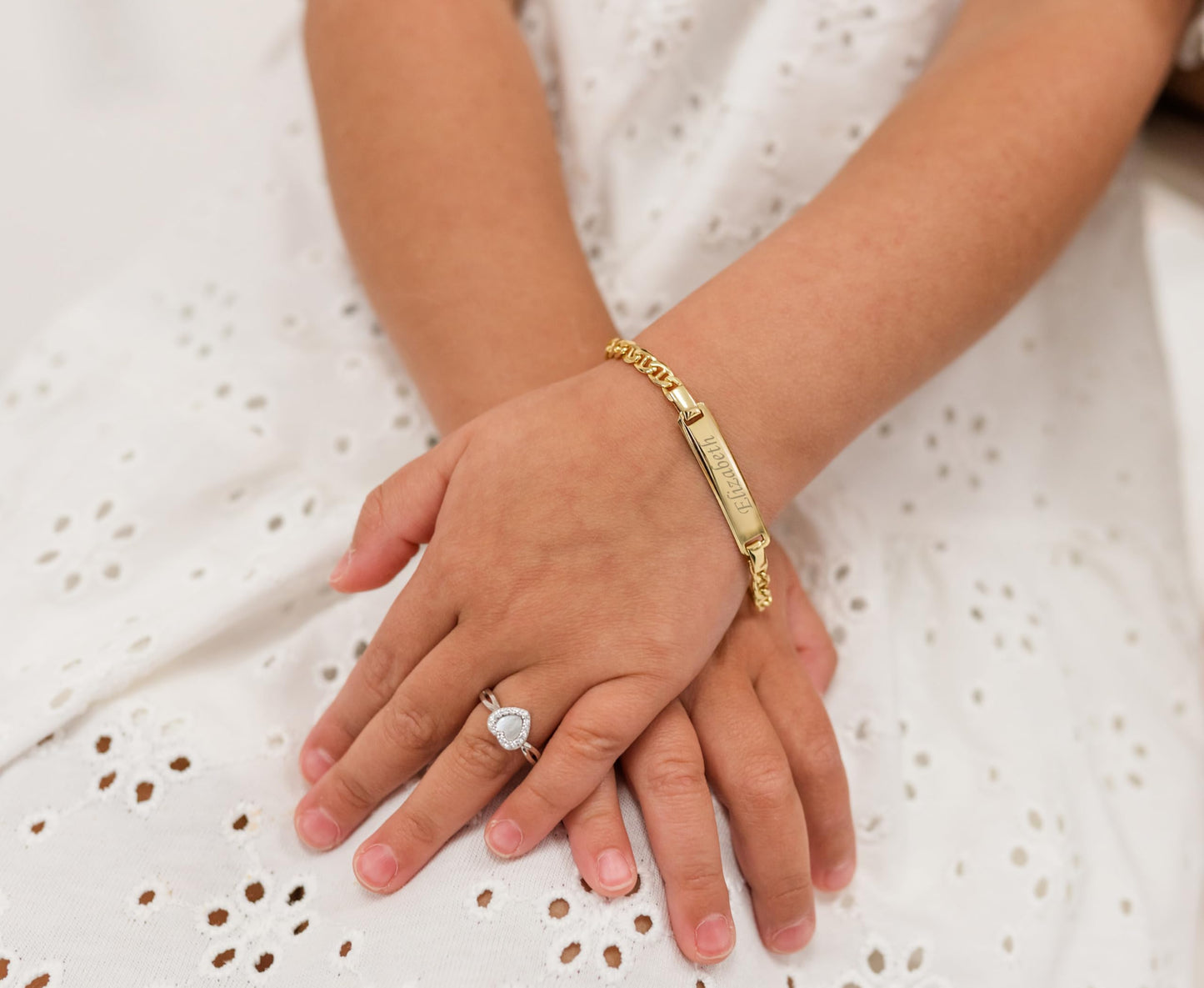 Cherished Moments Personalized Gift 14K Gold-Plated over .925 Sterling Silver Children's ID Name Bracelet for Babies, Toddlers, Kids, and Girls Custom Jewelry with Engraved Name (Newborn - 12 Years)