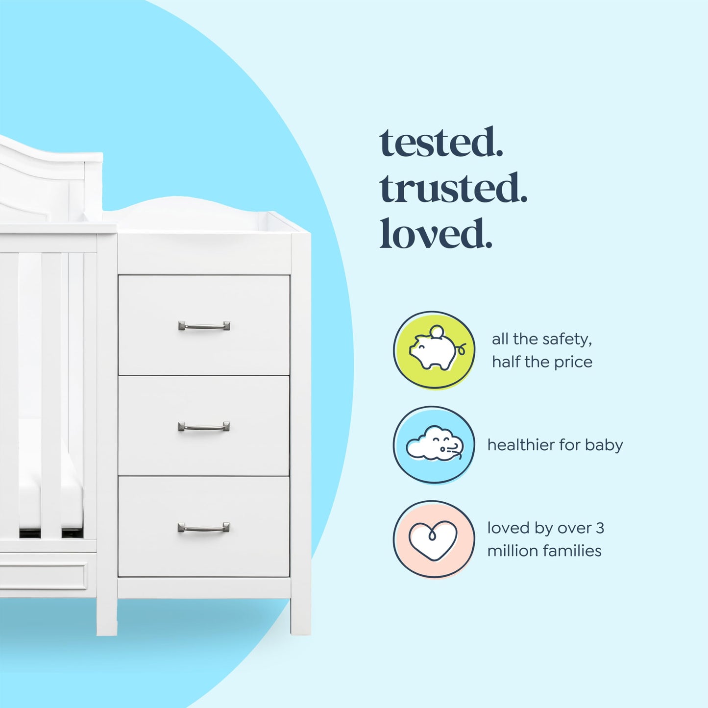 DaVinci Charlie 4-in-1 Convertible Mini Crib and Changer Combo in White, Greenguard Gold Certified