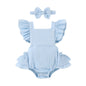Happy Town Baby Girl Clothes Toddler Summer Linen Romper Sleeveless Ruffle Outfits Infant Girls Jumpsuit with Headband