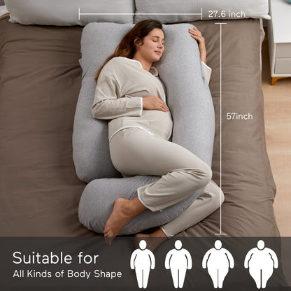 Momcozy Pregnancy Pillows for Sleeping, U Shaped Full Body Maternity Pillow with Removable Cover - Support for Back, Legs, Belly, HIPS for Pregnant Women, 57 Inch Pregnancy Pillow for Women, Grey