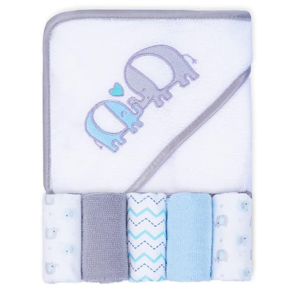 Viviland Baby Towels and Baby Wash Cloths Set Hooded Baby Towels Baby Wipes Absorbent Bath Face Towels Burp Cloths or Face Towels for Girl Boy 6-Pack Size 28 x 28 Inch(Elephant Flower)