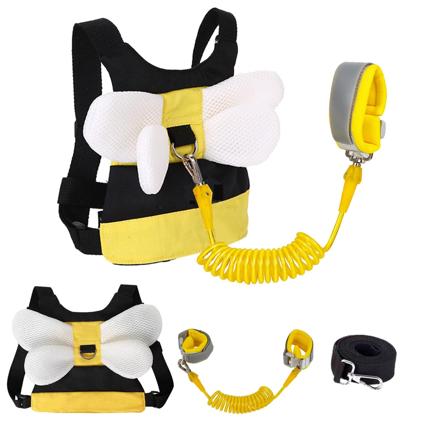 Toddler Harness with Anti Lost Wrist Link - 3-in-1 Baby Safety Leash Backpack, Adjustable Kids Walking Belt with Pocket,Child Locking Wristband for Boys & Girls for Outdoor Travel, Yellow Bee