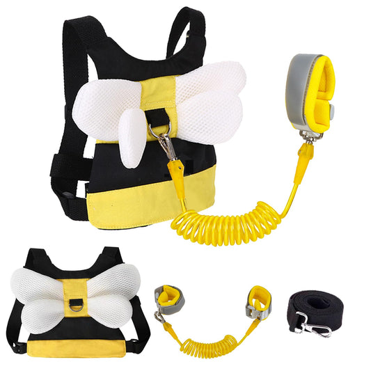 Toddler Harness with Anti Lost Wrist Link - 3-in-1 Baby Safety Leash Backpack, Adjustable Kids Walking Belt with Pocket,Child Locking Wristband for Boys & Girls for Outdoor Travel, Yellow Bee