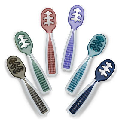 NumNum Baby Spoons Set, Baby Essentials Pre-Spoon GOOtensils for 6+ Months, First Stage Self-Feeding Spoons for Baby Led Weaning (BLW), Silicone Toddler Utensils, BPA-Free, 2 Pack Frosty Lilac/Rosebud