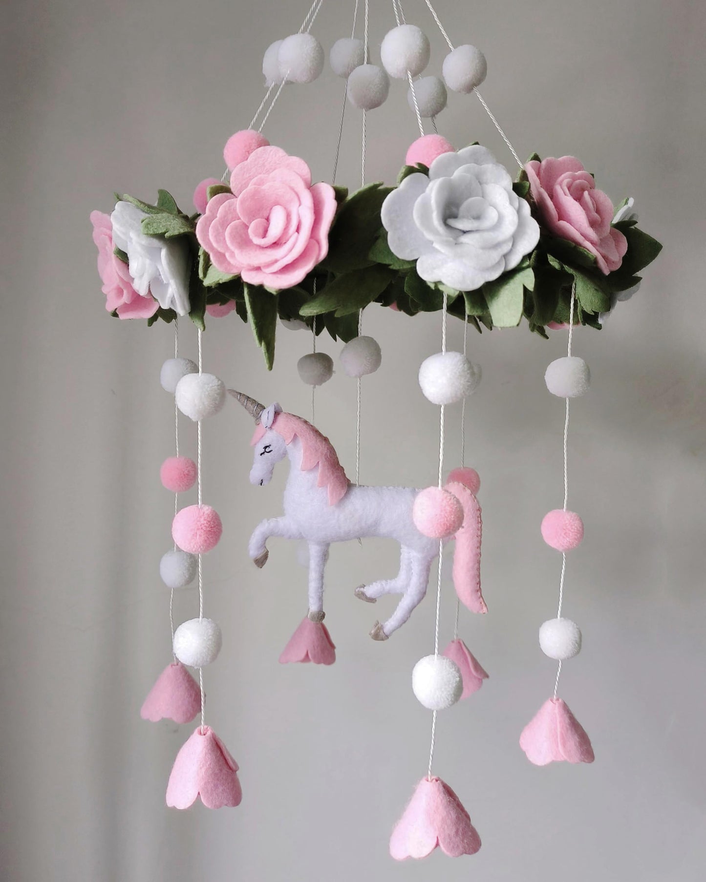 Baby Crib Mobile (Felt Rose) - Baby Shower Gift Nursery Decorations - Handmade Floral Decor for Girls