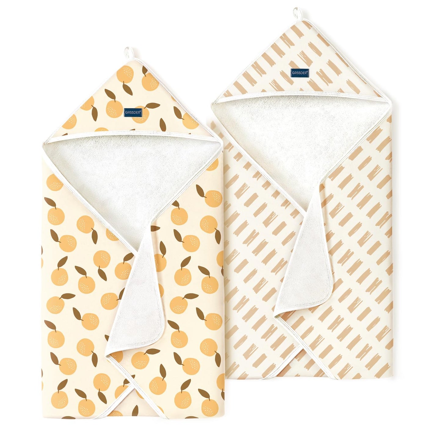 GRSSDER Baby Hooded Towel 2 Pack for Newborn, Super Soft Bath Towels with Original Design, Ultra Absorbent Knit Terry, Large Toddler Towels with Hood for Girls, Shower Gifts for Infant, 34"x 34"