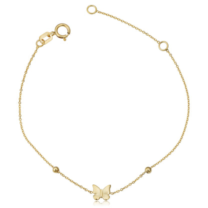 Kooljewelry 14k Yellow Gold Heart or Butterfly Adjustable Bracelet (adjust to 5.5 or 6.5 inch)